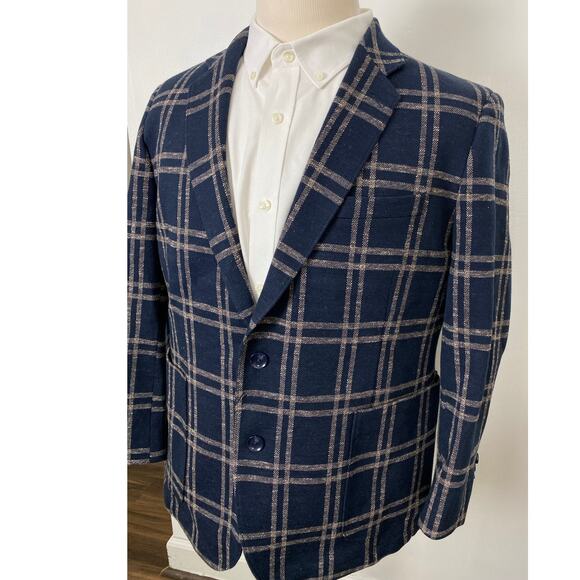 Men Nordstrom 2-button cotton linen plaid unstructured blazer sport coat, XL - Picture 2 of 6